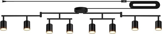 Plug in Track Lighting, LED Track Lighting Fixtures Ceiling, Black 8-Light Kitchen Light Kit, Plug in Wall Light with 14.8ft Power Cord, Rotatable Ceiling Spotlight for Bedroom(GU10 Socket, NO Bulb)