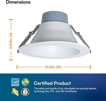 Euri Lighting DLC8C-24W203swej, 8” Commercial Downlight 120-277v, CCT (27/3/35/4/5) & Watt (10/15/24) Tunable, 0-10V DIM, 90+ CRI, Wet Rated IC-Rated, UL, T24, JA8, Energy Star, 3YR, 50K HR WTY