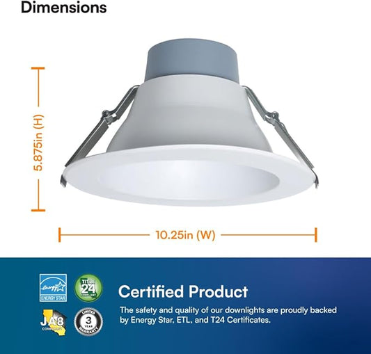 Euri Lighting DLC8C-24W203swej, 8” Commercial Downlight 120-277v, CCT (27/3/35/4/5) & Watt (10/15/24) Tunable, 0-10V DIM, 90+ CRI, Wet Rated IC-Rated, UL, T24, JA8, Energy Star, 3YR, 50K HR WTY