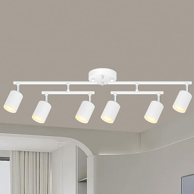 BoostArea 6 Light Track Lighting Fixtures Ceiling, 24W White LED Track Lighting, Ceiling Lights with 2700K Warm White Lighting, Modern Track Lighting Kit for Kitchen/Hallyway/Bar