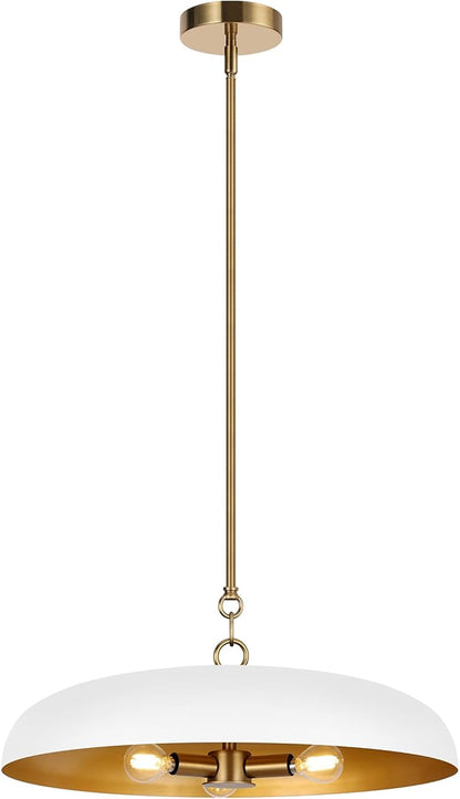 LamQee 20 Inch Oversized Large Pendant Lights, 3-Lights White and Gold Dome Chandelier, Mid Century Modern Metal Pendant Lighting Fixture Ceiling Hanging for Kitchen Island Dining Room Over Table Bar