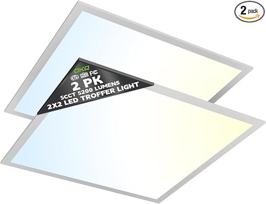 OKQ 2x2 LED Flat Panel Light Drop Ceiling Office Fixture,5 CCT 3000K-6500K Adjustable & 5 Wattage Selectable, 0-10V Dimmable, 2X2 LED Flush Mount Ceiling Light,ETL Listed 2 Pack