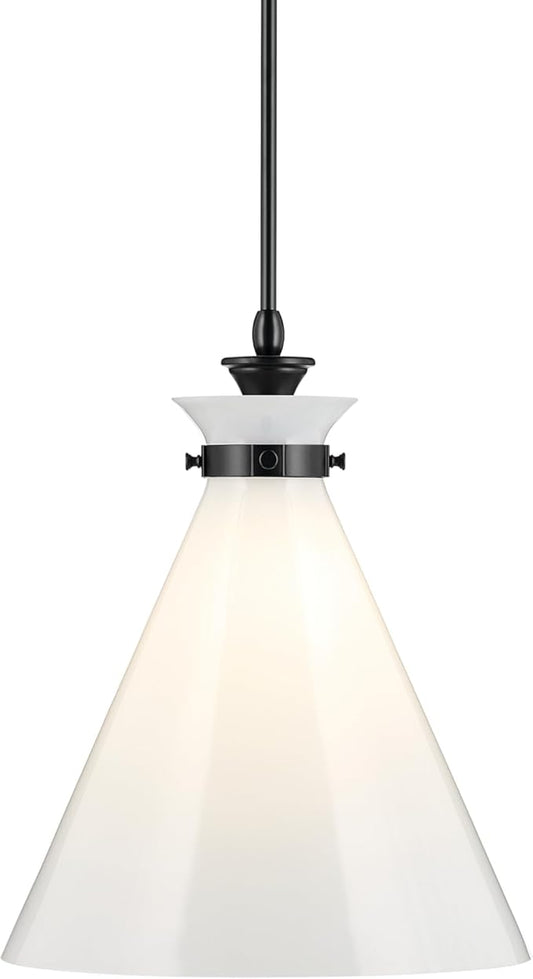 Kichler Laria 1-Light Pendant Light Fixture with Opal Glass, Kitchen Island Hanging Light in Black, Updated Traditional Style for Kitchen Island (19.75" x 16"), 52775BK