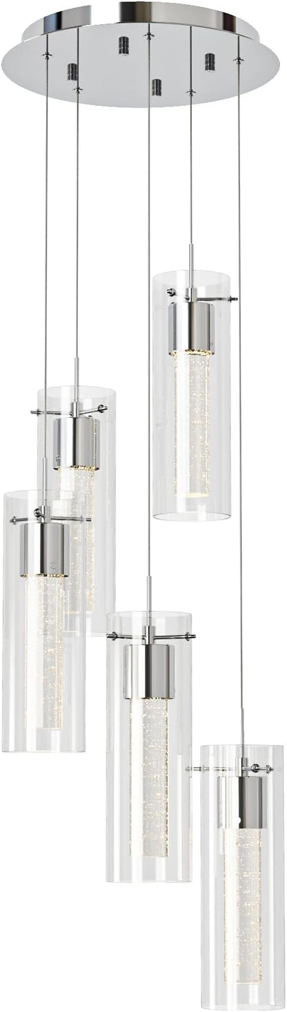 Tawson Alice 5-Light Chandelier Pendant Ceiling Light, Integrated Led and Bubble Glass, for Kitchen Island, Hallway, Entryway, Passway, Dining Room, Bedroom, Balcony Living Room