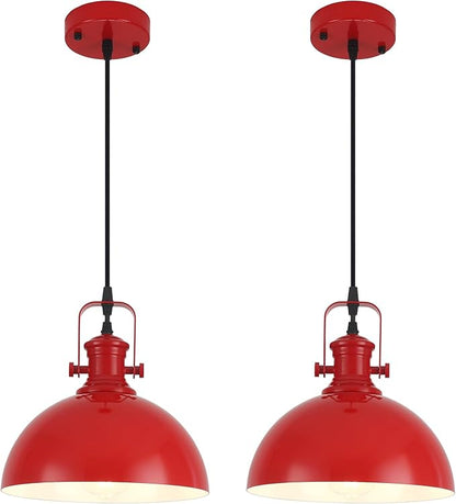 Red Pendant Lights 2 Pack, 9.8" Farmhouse Pendant Lights, Industrial Pendant Light, Modern Pendant Lighting for Kitchen Island Dining Room Bedroom
