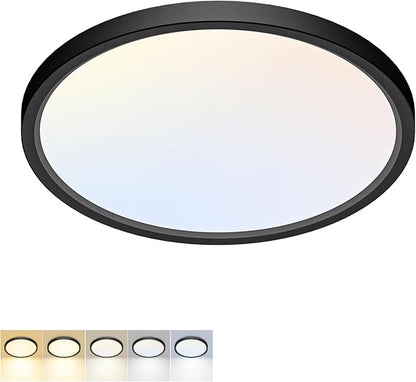 LED Flush Mount Ceiling Light,9Inch 18W,3000K/3500K/4000K/5000K/6500K 5 Color Temperatures Ceiling Light Fixture for Kitchen Porch Hallway Bedroom Bathroom and Closet,Black