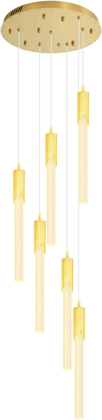 Flashing God 6-Lights Modern Crystal Chandelier for Foyer Gold Stairway Chandeliers Bubble Pendant Light Kitchen Island Flush Mount Chandelier for Living Room Dining Room