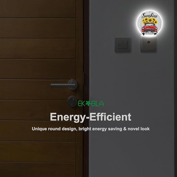 EKOBLA Harvest Truck Plug-in Night Light, Red Truck & Sunflower Fall LED Nightlight with Dusk to Dawn Sensor