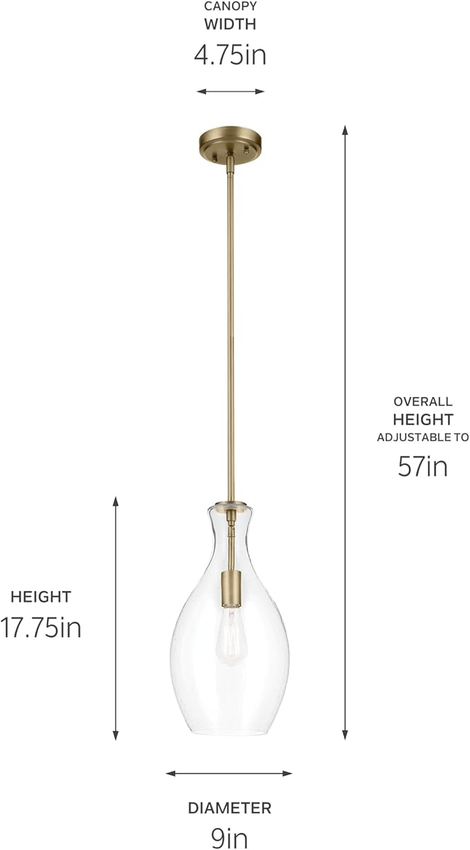 Kichler Everly 17.75" 1 Light Hour Glass Pendant Clear Glass Natural Brass