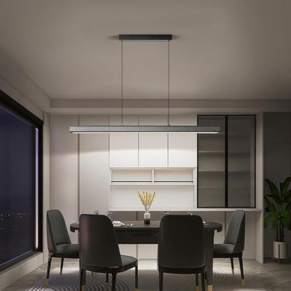 JAYMP Minimalist Linear Pendant Light Dimmable LED Modern Chandelier Dining Room Island Light Restaurant Cafe Bar Office Hanging Lamp Black 57"