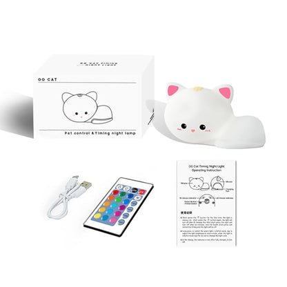 Led Cute Cat Night Light, 16 Colors Dimmable Nursery Kawaii Nightlight, Super Squishy Silicone USB Rechargeable Remote Control Night Lamp for Kids Adults, Used for Camping Party Room Decor