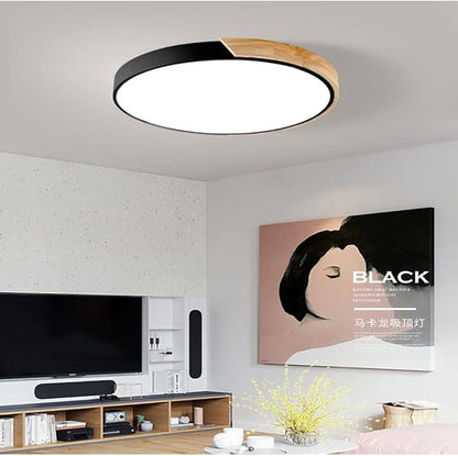 LED Ceiling Light Fixture,24 Inch Modern Wood Recessed Ceiling Lights,Dimmable Light,Black 54W Close to Ceiling Lighting Flush Mount Living Room Bedroom,3000K-6000K