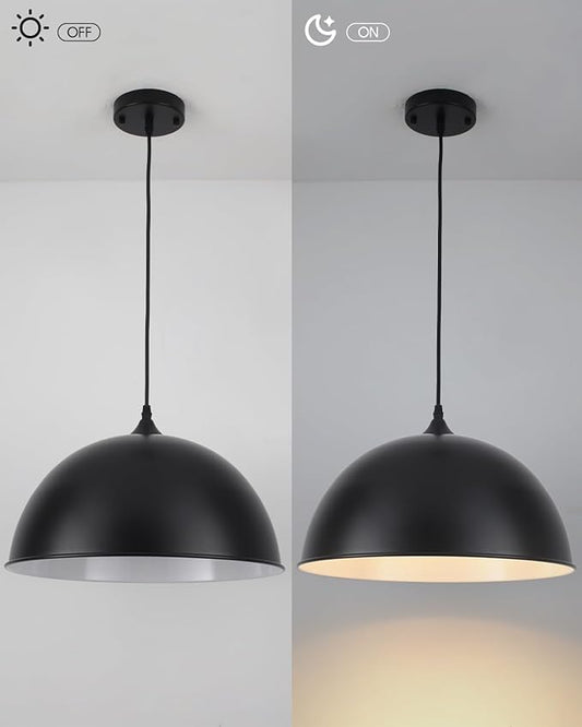 Black Pendant Light 15.7 Inch, Modern Pendant Lights Kitchen Island,Large Farmhouse Hanging Light for Dining Room Bar Cafe Bedroom