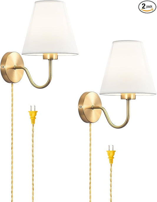 Adust Antique Brass Wall Sconces Lighting Fixture, E26 Industrial Vintage Gold Wall Light Set of 2 Pack Wall Lamp Bathroom Decor for Bedroom Living Room, Brass Finish Sconces