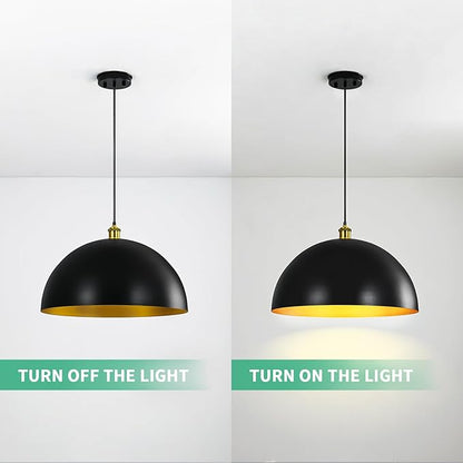 Black-Farmhouse Pendant-Light Hanging-Lamp Fixtures - 20 inch Kitchen Island Pendant Lights Industrial Dome Ceiling Lighting Dining Room Large Vintage Light for Indoor Black and Gold