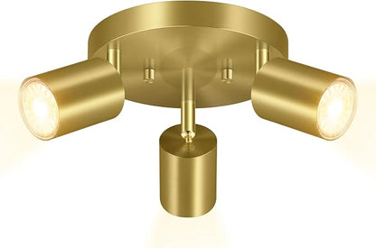 BoostArea LED 3 Light Track Lighting Kit, LED Track Lighting Fixtures, Gold Round Ceiling Spot Lighting, Flexibly Rotatable Light Head for Kitchen, Living Room, Bedroom, GU10 Bulb Not Included