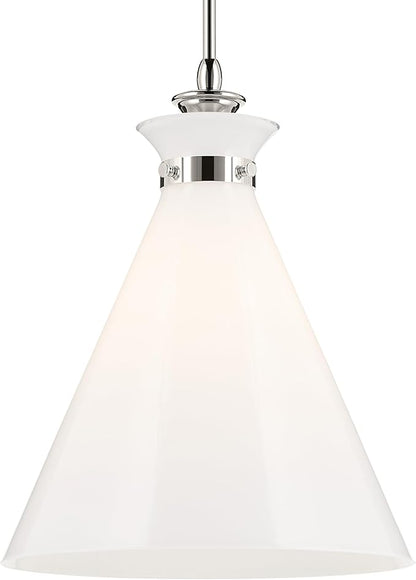 Kichler Laria 1-Light Pendant, Updated Traditional Light, Sloped Ceiling Compatible, for Kitchen with Opal Glass in Polished Nickel (19.75" x 16"), 52775PN
