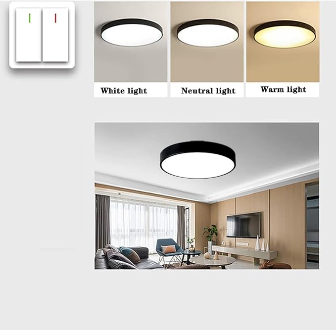 LED Ceiling Light Fixture,12 Inch Modern Round Recessed Ceiling Lights, Dimmable Light,Black 18W Close to Ceiling Lighting Flush Mount Living Room Bedroom,3000K-6000K