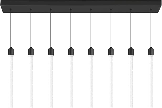 Modern Rectangular Crystal Chandelier LED Dimmable Crystal Column Chandelier Living Room Crystals Pendant Light for Dining Room Adjustable Height 8-Light Black