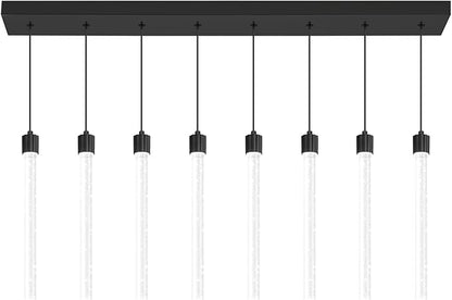 Modern Rectangular Crystal Chandelier LED Dimmable Crystal Column Chandelier Living Room Crystals Pendant Light for Dining Room Adjustable Height 8-Light Black