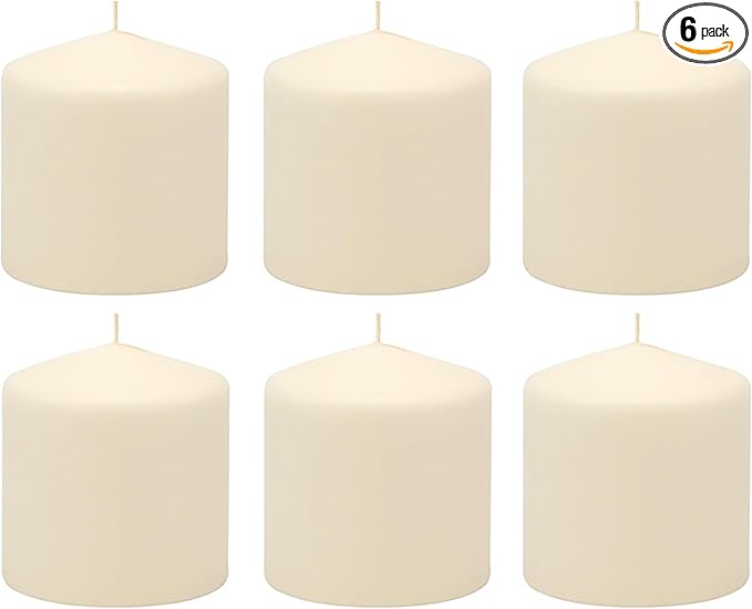 Stonebriar Unscented Pillar Candles – 18 Hour Burn Time, Long-Lasting Wax Candles for Weddings, Holidays, Home Décor & Special Events, Pack of 6, Ivory, 3" x 3"