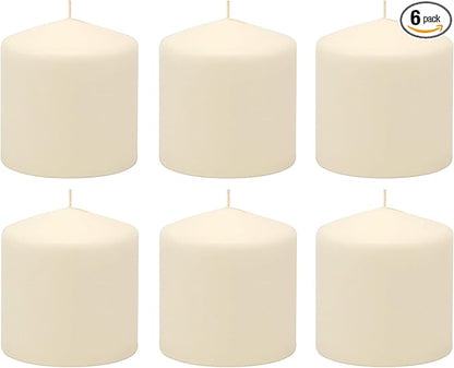 Stonebriar Unscented Pillar Candles – 18 Hour Burn Time, Long-Lasting Wax Candles for Weddings, Holidays, Home Décor & Special Events, Pack of 6, Ivory, 3" x 3"