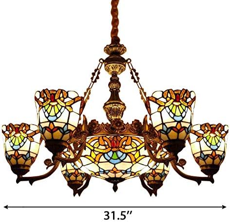Pendant Lighting LED Victorian Chandelier Light Antique Tiffany Style Stained Glass 6+1-Light Hanging Light for Dining Living Cafe Room Restaurant - TYP C1