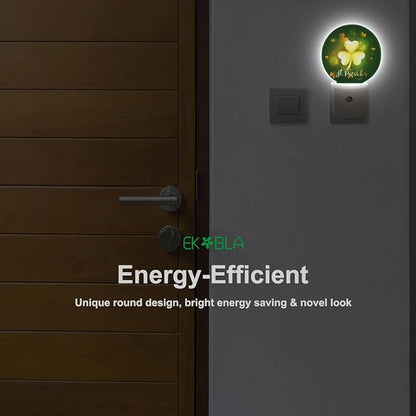 EKOBLA St. Patrick's Day Plug-in Night Light, Glitter Golden Clover Leaf LED Nightlight with Auto Sensor for Home Decor