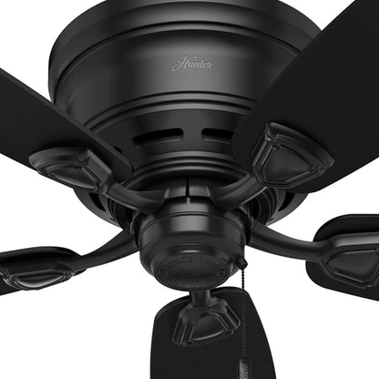 Hunter 48 inch Outdoor or Indoor Ceiling Fan No Light - Low Profile Flush Mount, Black Ceiling Fan without Light, For Patio, Porch, Garage, or Living Room, 5 Blades - Sea Wind 53118, Matte Black
