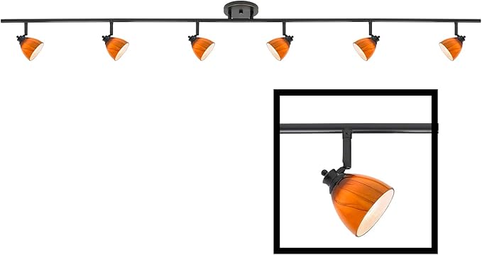 6-Light Fixed Track Lighting Kit Dark Bronze Finished Amber Cloud Glass Shades D168-66-DB-AMC