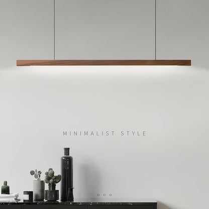 Modern LED Chandelier Walnut Color Dining Room Kitchen Island Long Hanging Lights Restaurant Office Coffee Home Lighting Ash Wood Remote Control Dimmable (1 Rectangle Base, 100cm(39.3in))