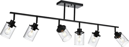 Yaohong 6-Light Track Lighting Kit Black Track Lighting Fixtures, Bathroom Wall Light Ceiling Mount Rotatable Spotlights, Kitchen Ceiling Light Fixtures with Glass Shade for Bathroom Hallway Shop