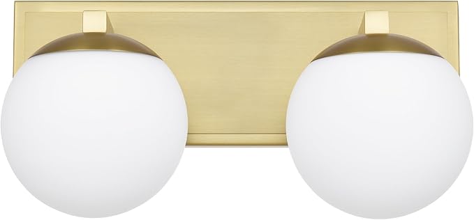 Gold Bathroom Vanity Light Fixtures, 2-Light Globe Bathroom Lighting Fixtures Over Mirror, Modern Wall Lights for Living Room, Long Backplate, Standard E26 Base, Aged Brass