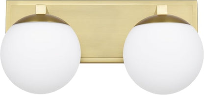 Gold Bathroom Vanity Light Fixtures, 2-Light Globe Bathroom Lighting Fixtures Over Mirror, Modern Wall Lights for Living Room, Long Backplate, Standard E26 Base, Aged Brass