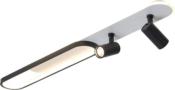 Modern LED Ceiling Light with 2 Spotlights 50W Black Linear Ceiling Light with Remote Control Dimmable (3000-6000k) 39.3Inch Room Ceiling Lamp for Living Room Bedroom Kitchen Laundry Hallway