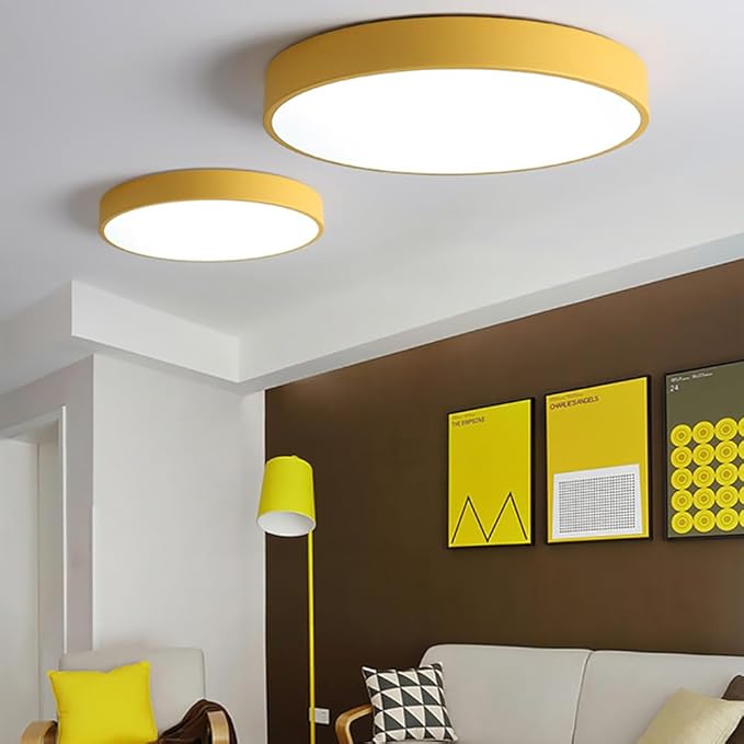 LED Ceiling Light Fixture,20 Inch Modern Round Recessed Ceiling Lights, Dimmable Light,Yellow 36W Close to Ceiling Lighting Flush Mount Living Room Bedroom,3000K-6000K