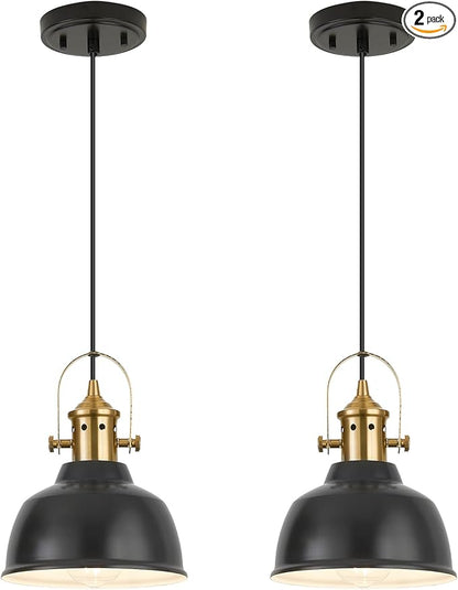 Farmhouse Small Pendant Lights, Black Pendant Lighting for Kitchen Island, lndustrial Adjustable Height Hanging Light for Barn, Dining Room, 2 Pack