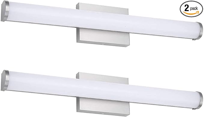 ASD 24" LED Linear Vanity Light Fixture, Modern Bathroom Sconce — 3 Color 3000K-5000K, Dimmable, 25W 1750LM, Energy Star & ETL Listed — Over Mirror Makeup Bar for Bedroom, Cabinets — Nickel, 2 Pack