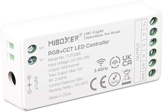LGIDTECH FUT039S RGB+CCT Color LED Strip Light Controller,Input DC 12-24V,Output Max 12A