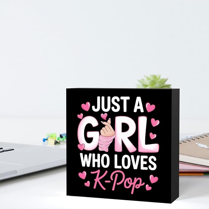 K-pop Decor, Just a Girl Who Loves K-pop Room Decor wooden box Sign, Girls Kpop Gifts Rustic Anime Lovers wooden box for Home Living Room Girl Bedroom