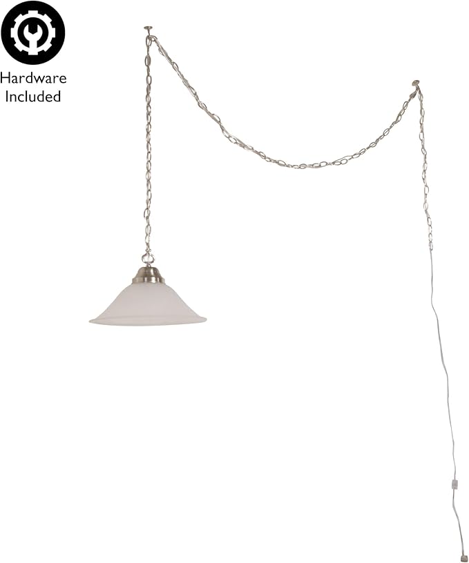 Design House Millbridge 1-Light Pendant Light, Satin Nickel Finish, Alabaster Glass Shade, Dimmable, Hardwired or Plug-in, for Kitchen, Dining Room, Entryway – Design House, 517565