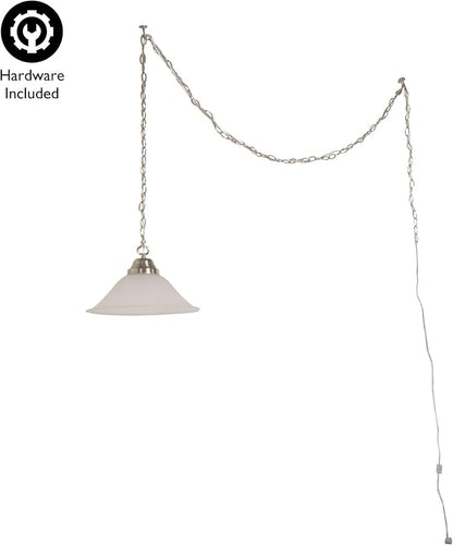Design House Millbridge 1-Light Pendant Light, Satin Nickel Finish, Alabaster Glass Shade, Dimmable, Hardwired or Plug-in, for Kitchen, Dining Room, Entryway – Design House, 517565