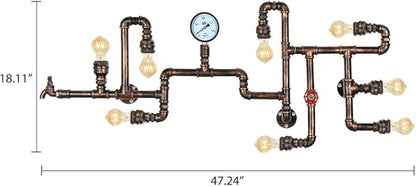 LITFAD Industrial Wall Sconce Vintage 47" Multi Lights Farmhouse Wall Light with 8 Lights and Water Pipe Bar Style Antique Wall Lamp for Living Room, Hallway, Restaurant