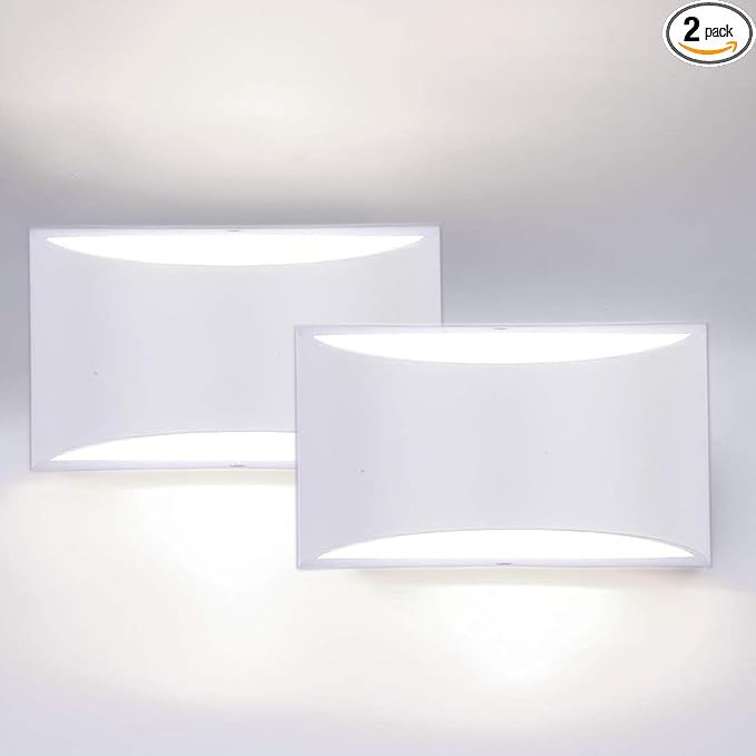 Lightess Modern LED Wall Sconce Set of 2, Hardwired Indoor Wall Lights, Up Down Wall Mount Lamp, White Sconces Wall Lighting for Living Room Bedroom Hallway, 6000K Cool White