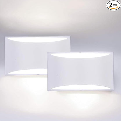 Lightess Modern LED Wall Sconce Set of 2, Hardwired Indoor Wall Lights, Up Down Wall Mount Lamp, White Sconces Wall Lighting for Living Room Bedroom Hallway, 6000K Cool White