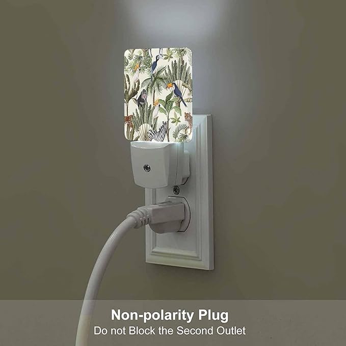 LED Night Light,Tropic Exotic Trees And Animals LED Night Light Plug into Wall with Dusk to Dawn Light Sensor White Energy Efficient Nightlight for Bedroom Bathroom Hallway Living Room Kitchen