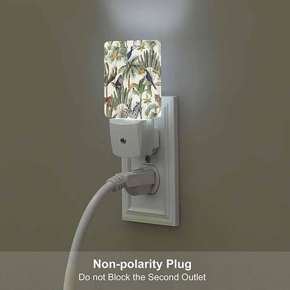 LED Night Light,Tropic Exotic Trees And Animals LED Night Light Plug into Wall with Dusk to Dawn Light Sensor White Energy Efficient Nightlight for Bedroom Bathroom Hallway Living Room Kitchen