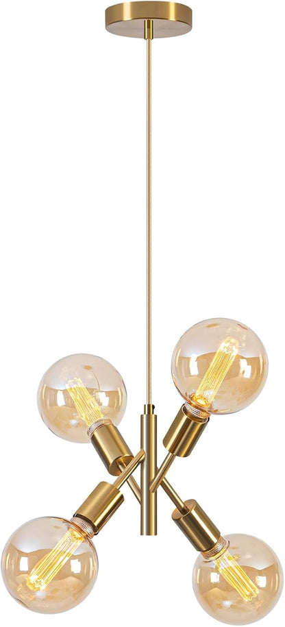 4-Lights Gold Chandelier Fixture Dining Room Light Fixture Over Table Mid Century Modern Chandelier Gold Sputnik Chandelier for Dining Room Living Room, Bedroom, Kitchen