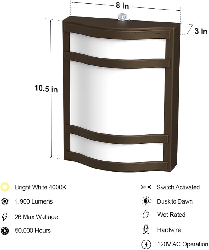 Feit Electric Decorative Outdoor Wall Light, 1900 Lumens, 4000K Bright White, Dusk-to-Dawn Photocell Sensor, Weather-Resistant LED Exterior Wall Sconce, Half-Moon Design, S10.5WM/840/BZ