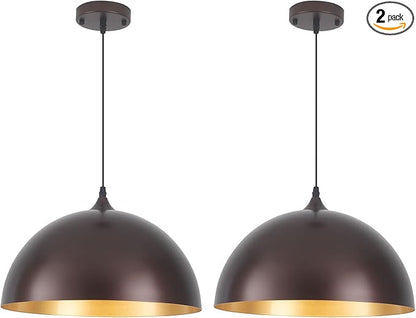 Bronze Pendant Lights Kitchen Island, 16 Inch Large Dome Pendant Light, Modern Farmhouse Pendant Light for Kitchen Island, Dining Room, Cafe, Bar, 2 Pack